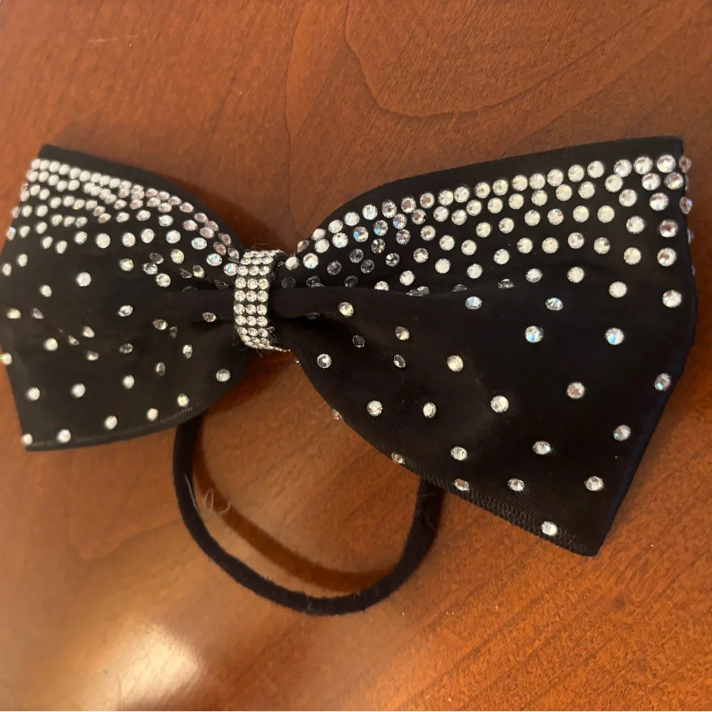 Black Cheer Bow with Rhinestones